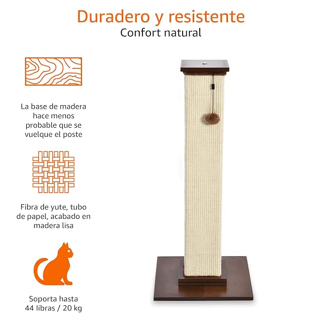 Foto 2 de 8 de Amazon Basics Rascador para gatos de interior, resistente, con suelo de madera, 90 cm, color marrón