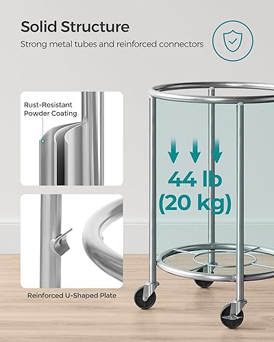 Miniatura 7 de SONGMICS Cesta de lavandería con ruedas, cesta de lavandería rodante, 29 Gal., Carrito de lavandería redondo con marco de acero y bolsa extraíble, 4