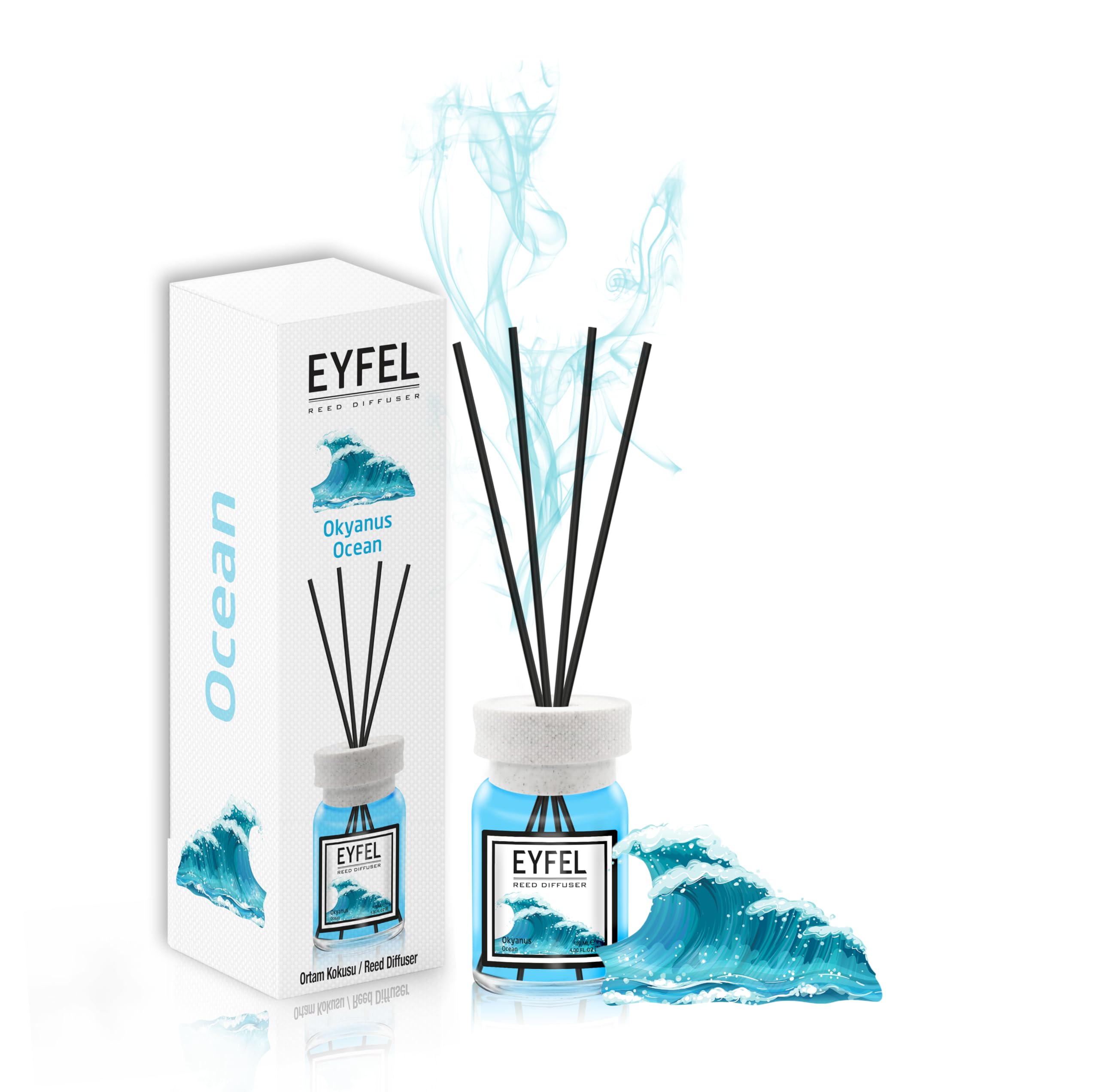 EYFEL Reed Diffusers for Home – Ocean Reed Diffuser Set 4.05 fl oz Oil Diffuser Sticks, Bathroom Diffuser, Home Fragrances, Scented Sticks, Home Décor