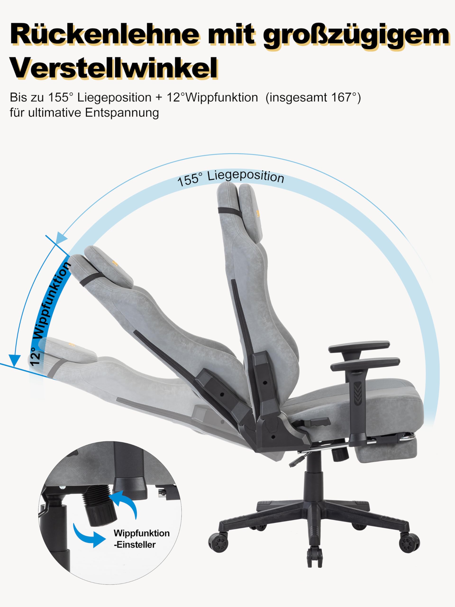 Symino Silla de Gamer Ergonómica, Silla Gaming con Soporte Lumbar Reposapiés, Silla de Oficina Ajustable y Giratoria Capacidad de Carga 150kg