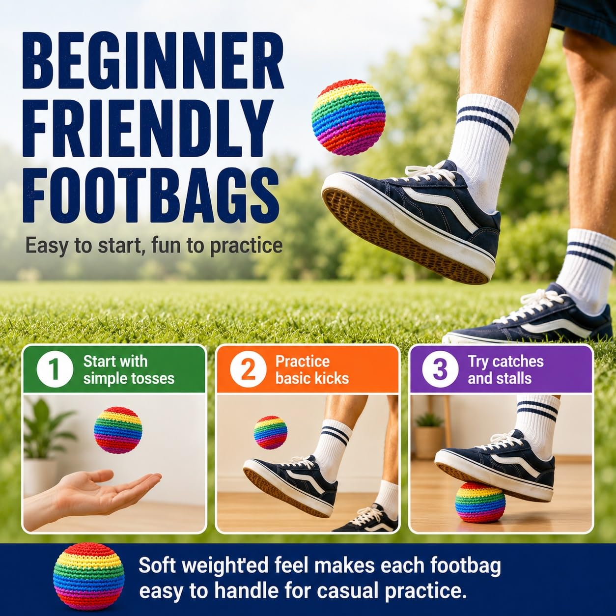 Generisch Footbag mit Sandfüllung, verstärkte Nähte, weicher Kickball für Erwachsene, Indoor Outdoor Fußtechnik Training
