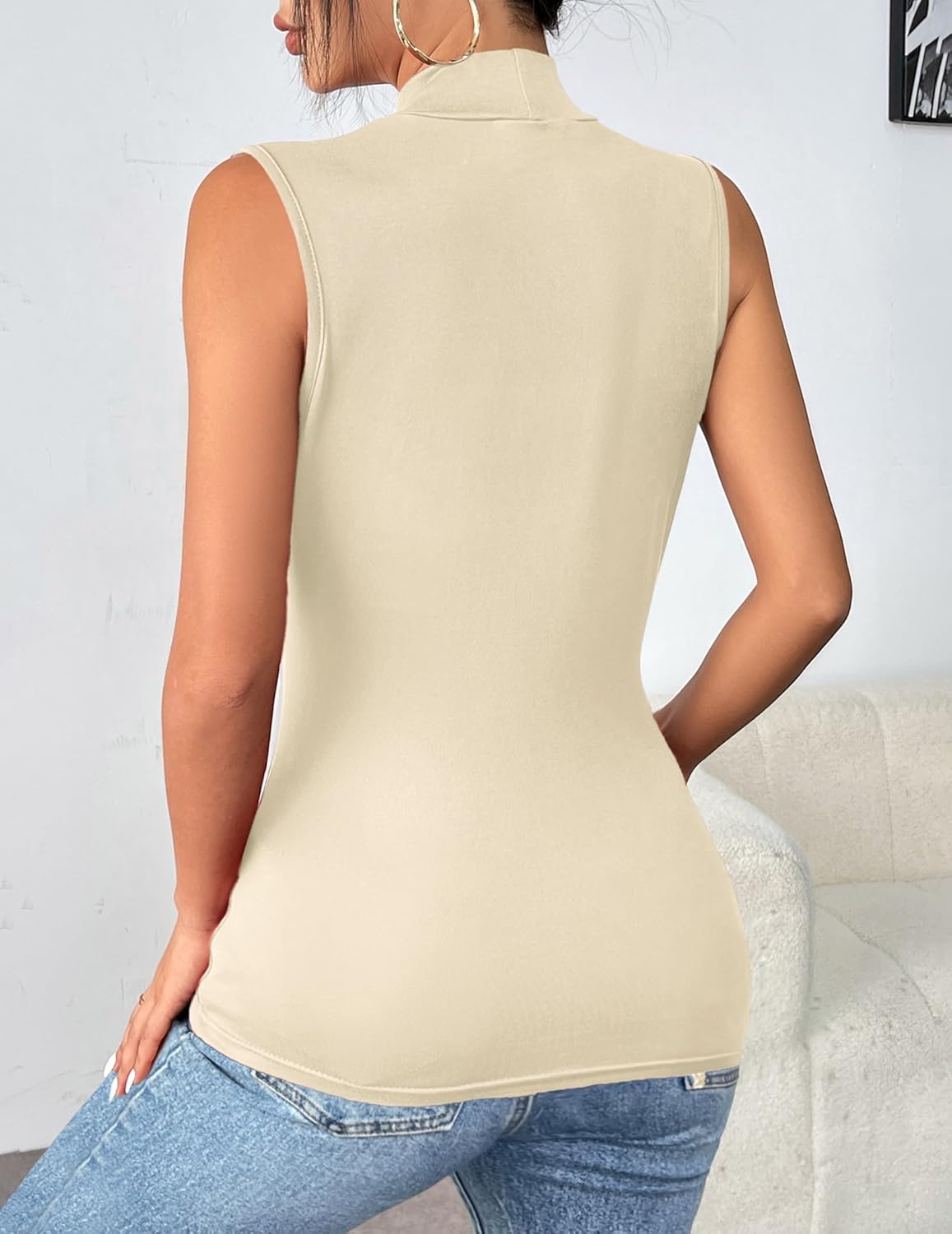 Zeagoo Womens Mock Turtleneck Tank Tops 2026 Slim Fitted Sleeveless Top Stretchy Basic Casual Layer Tee Shirts - Image 4