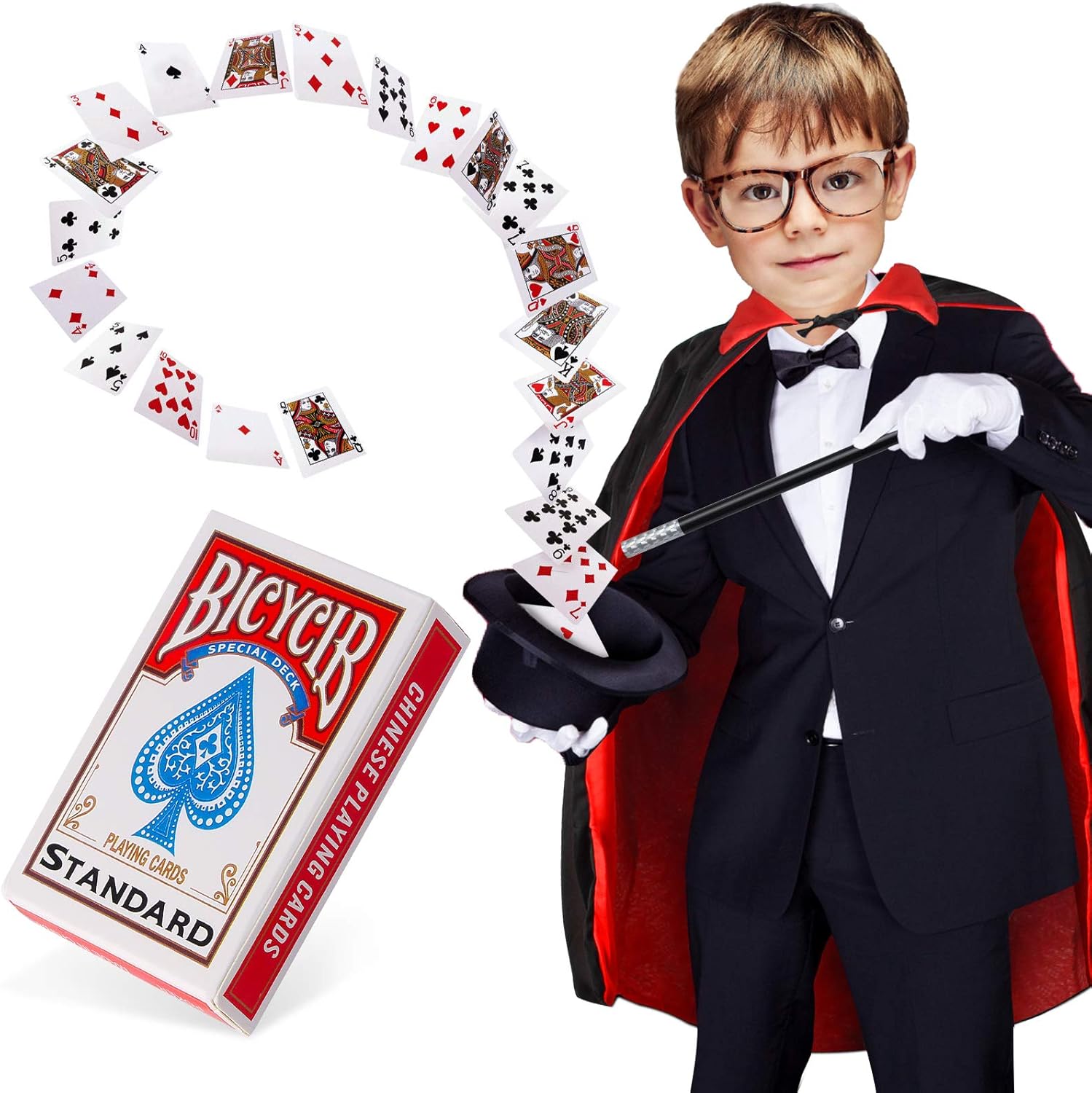 Yewong Kids Magician Pretend Play Dress Up Set with Accessories,Magician Cloak Cape Top Hat Wand Gloves Rabbit Puppet Magic Tricks Kit, Magician Role Play Set (Set-A) : Toys & Games