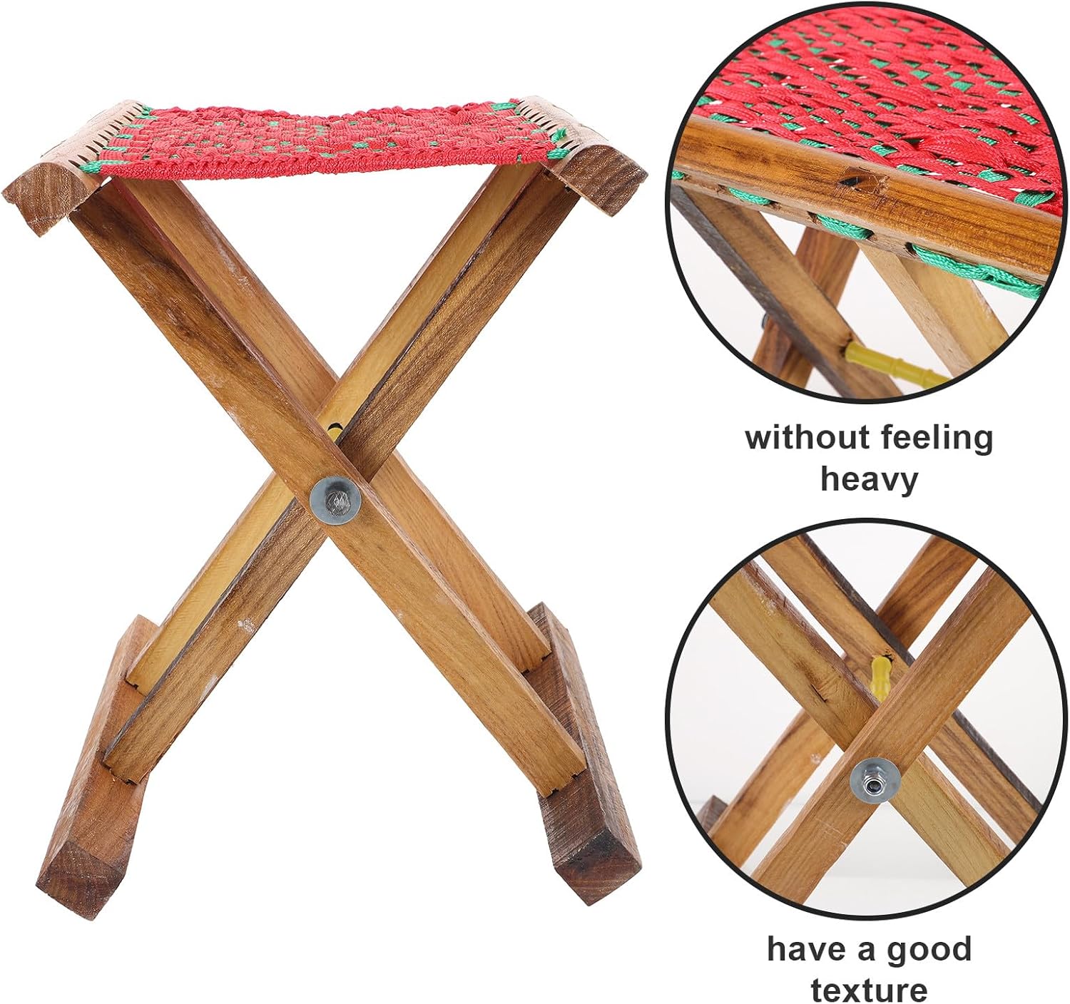 CHILDWEET Portable Folding Camping Stool Wooden Fishing Seat Foldable Outdoor Bench for Adults, Retractable Footrest Stool for Hiking, BBQ, Travel, Lightweight and Compact