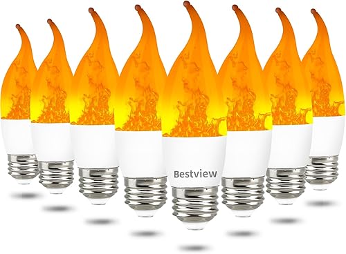 Bestview Bombillas LED con efecto de llama, 3 modos de iluminación inteligente E26 con base de candelabro parpadeante para Halloween, Navidad,