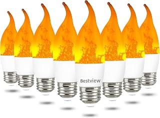 Bestview LED Flame Effect Light Bulbs,3 Modes Smart E26 Chandelier Base Flickering Candle Fire Light Bulb for Halloween, Christmas, Party, Porch, Indoor&Outdoor Home Decoration (8 Pack)