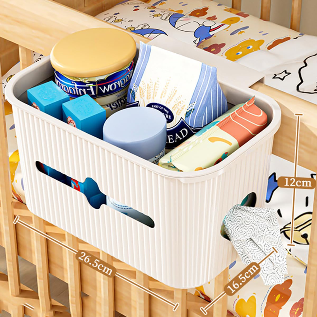 ETOPARS 2 in 1 Bedside Hanging Storage Baskets Dormitory Bunk Bed Pocket Storage Bag Organizer Caddy Desktop Storage Rack for Mobile Phone Magazine Books (Pattern 3-White) - Image 2