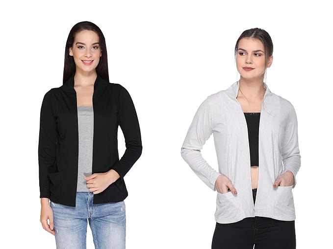 In Love Women's Cotton Blend Front Open Shrug Pack of 2 Cotton fabric - lightweight front-open shrug for summer layering Pack of 2