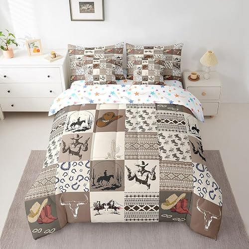 jejeloiu Western Decor Comforter Set with Sheets Queen Size 