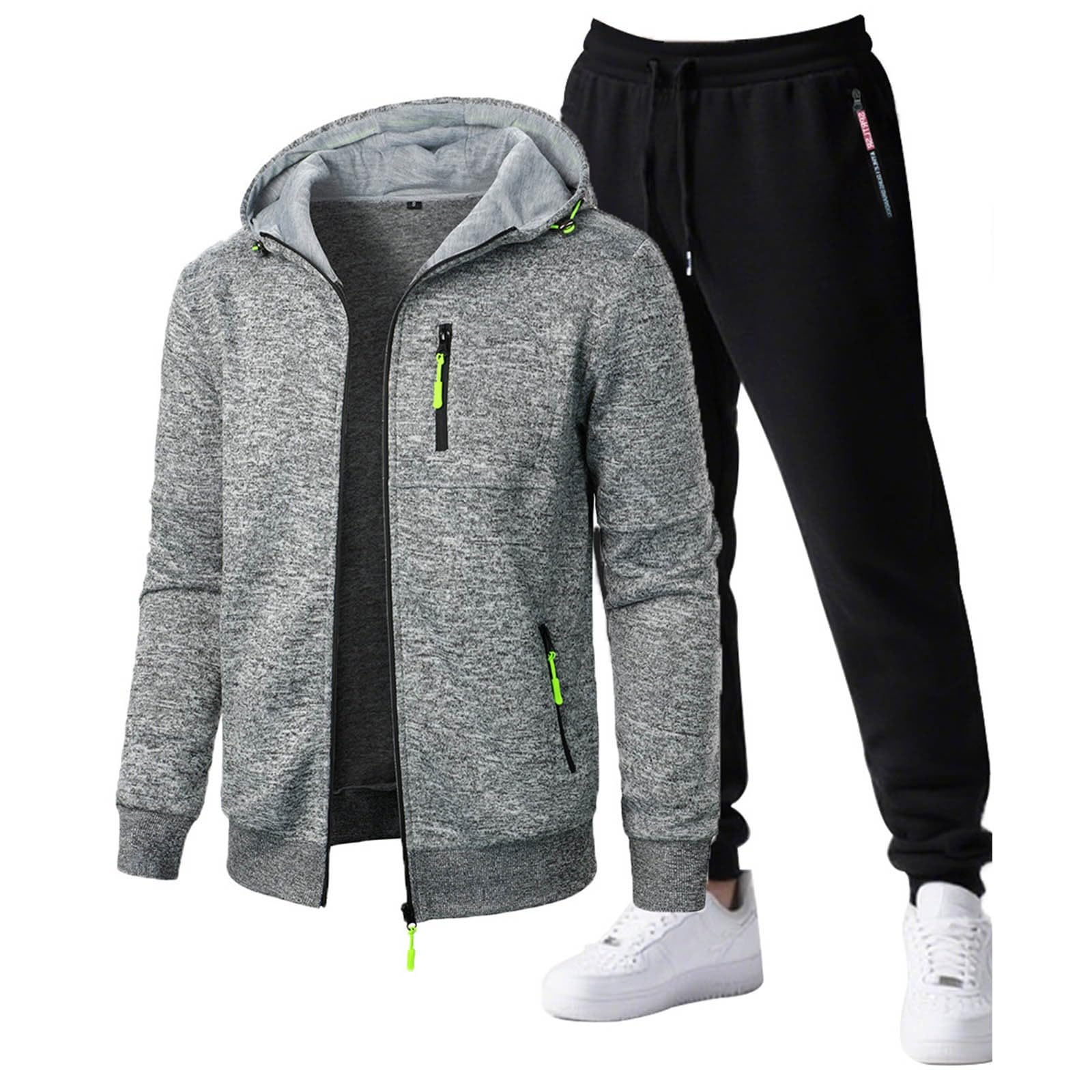 Tuta da uomo a maniche lunghe con cappuccio, felpa e pantaloni con coulisse, per palestra, corsa, jogging, abbigliamento sportivo, abbigliamento casual