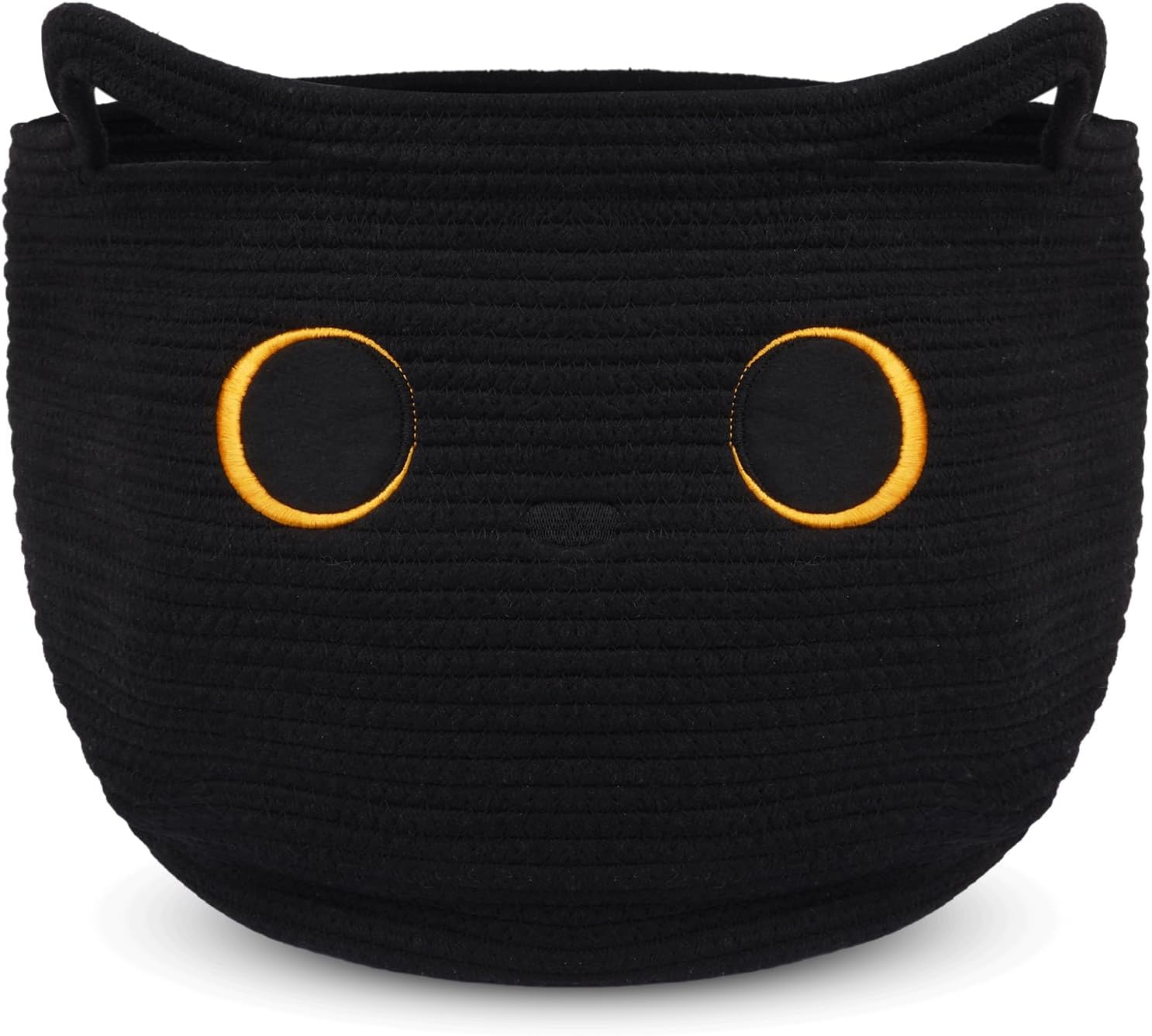 Cute Black Cat Round Basket - Cotton Rope Baskets Large Baby Laundry Blasket for Nursery, Woven Blanket Basket Hamper With Handle Toy Storage Basket for Gifts, Baby Shower 14 ×12 inchs 30.5L