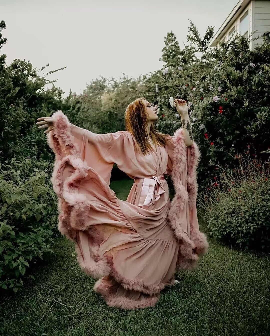 Feather Bridal Robe Long Fur Maternity Dress Wedding Scarf Lingerie Bathrobe Sleepwear Nightgown Photography - Image 2