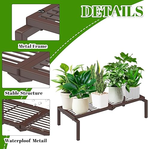 Miniatura 2 de Soporte de metal para plantas de 1 nivel para interiores y exteriores, soporte para múltiples macetas en maceta, estante para plantas, estantería de