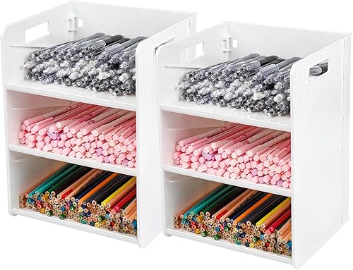Yesesion Portalápices blanco para escritorio, paquete de 2 organizadores de escritorio de plástico y accesorios para oficina en casa y suministros
