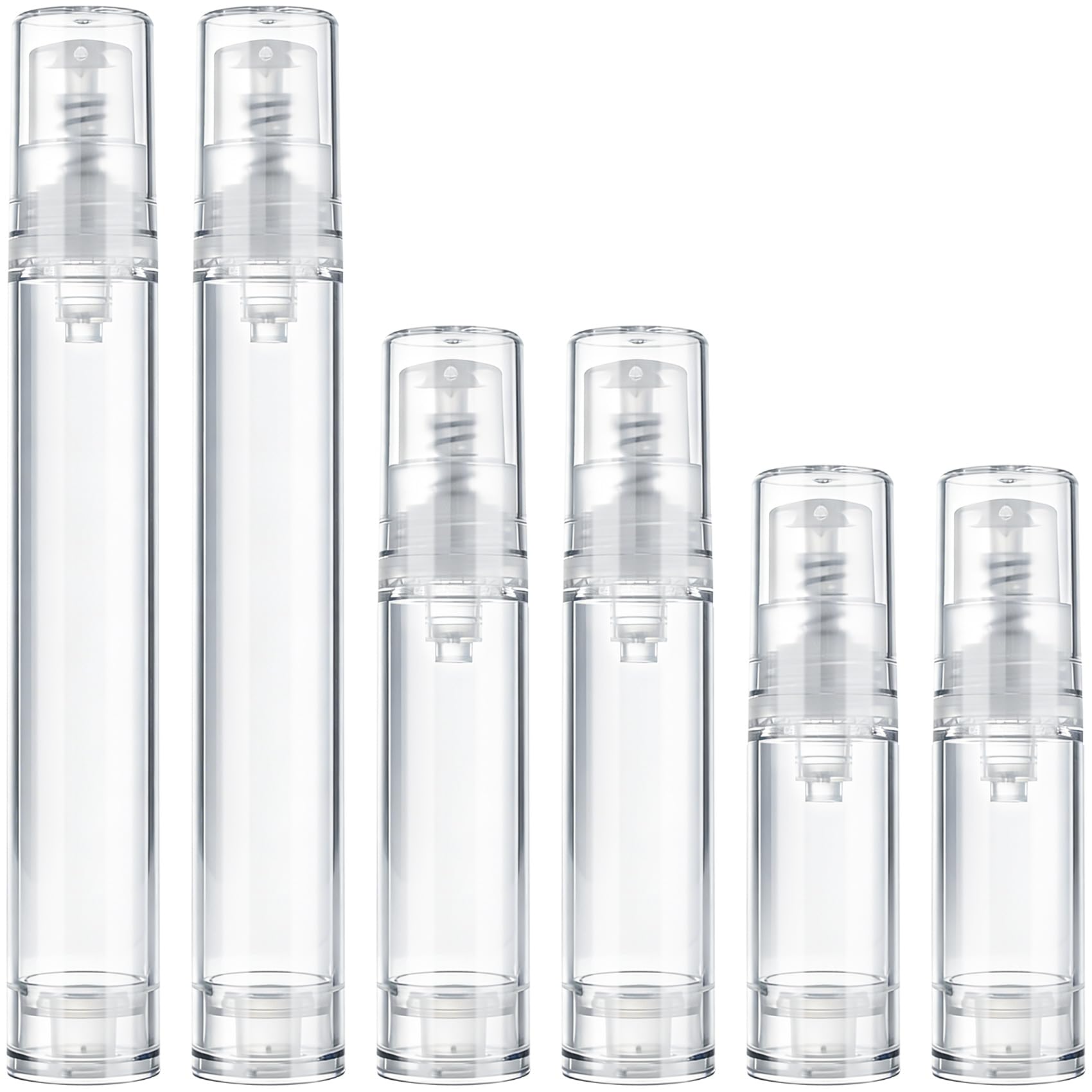 Hzopcw 6pcs Airless Travel Pump Bottle, Empty Refillable Vacuum Pump Bottle, 5ml 10ml 15ml Plastic Press Lotion Travel Container for DIY Cosmetic