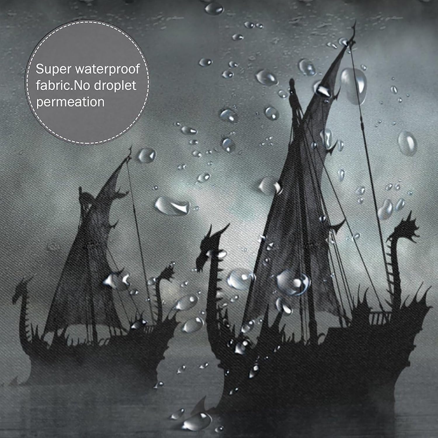 Viking Ship Shower Curtain Fantasy Vikings Warship Dragon Ship Retro Sea Pirate Boat Print Shower Curtain for Bathroom Decor Fabric Waterproof Upholstery Hook 66x72in