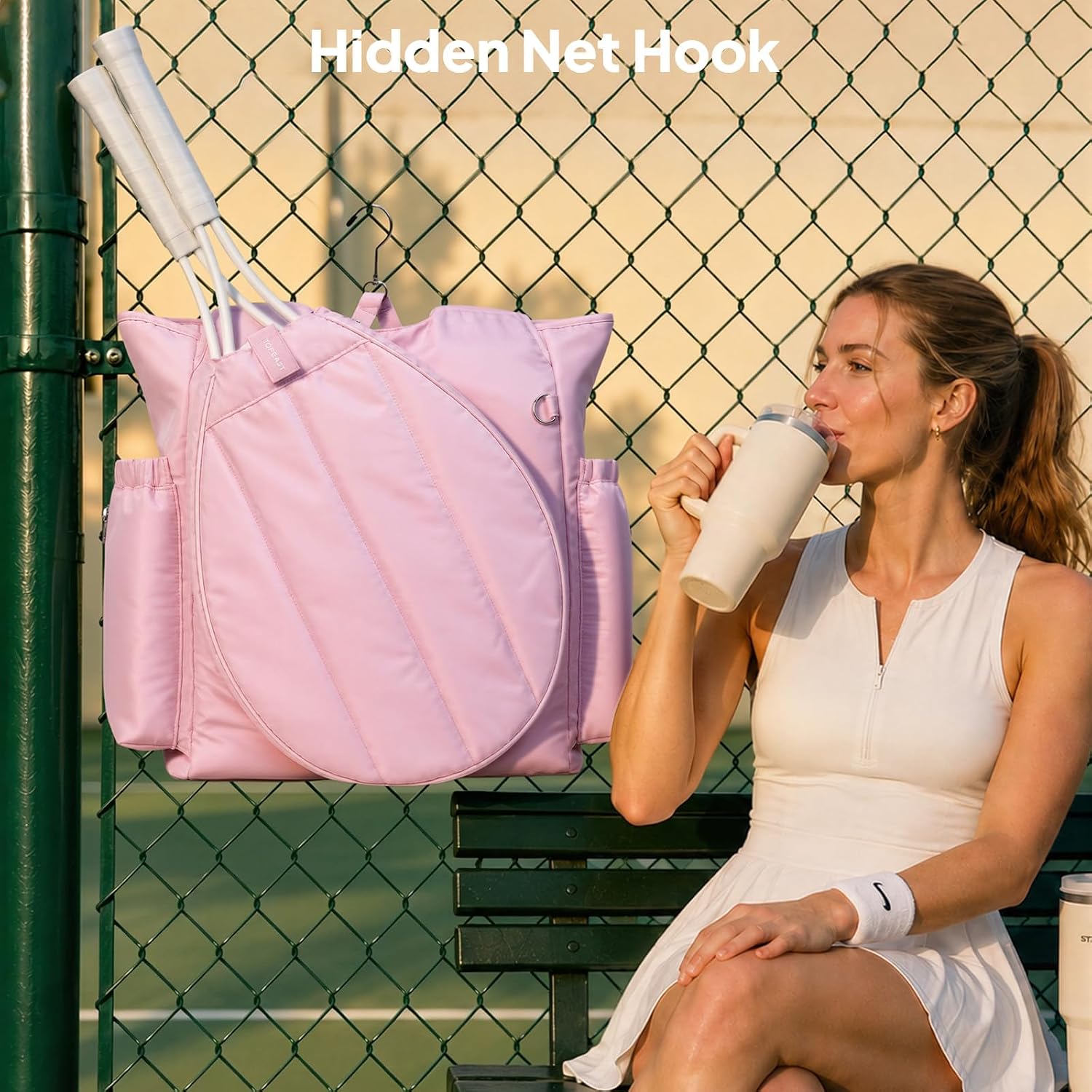 TOPEAST Tennis Bag for Women, Quilted Tennis Racket Backpack | with 40 oz Tumbler Holder, Multi-Pocket Sports Bag with Hidden Fence Hook for Pickleball and Badminton