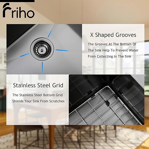 Miniatura 5 de Friho Fregadero de cocina negro de 25 x 22 pulgadas, fregadero cuadrado de acero inoxidable para lavandería al aire libre, cuenco individual