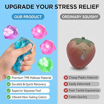 4Pcs Ice Cube Squishy Diamonds, Squishy Toys, Sugar Squishy Cube Set, Squishy Fidget Toys, Squishies Stress Balls for Stress Relief, Fun Gifts for Friends Family Students