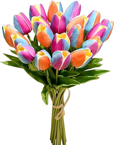 Miniatura 60 de Mandy's - 20 flores blancas artificiales de seda de tulipán artificial de 13.5 pulgadas para Año Nuevo, primavera, Día de la Madre, Pascua, Día
