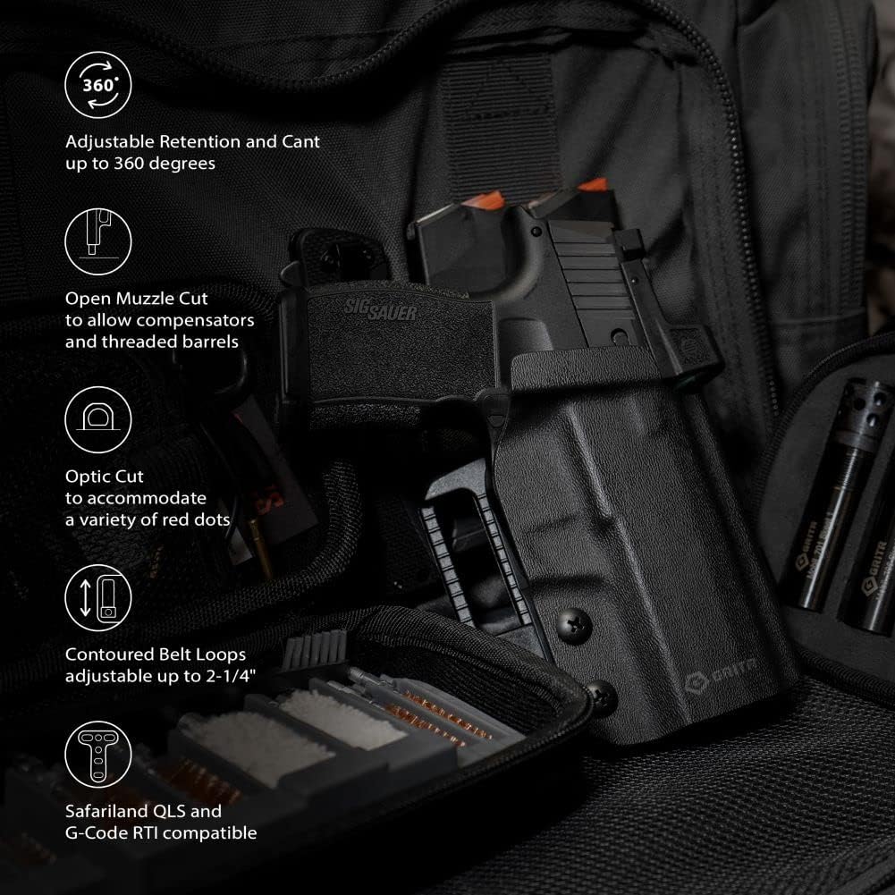 GRITR OWB Kydex Pistol Holster Fits Sig Sauer P365XL/P365/P365X w/Optic Cut, Adjustable Belt Loops, Open Bottom, Compatible with Safariland QLS/G-Code RTI Attachments - Right/Left Hand Options
