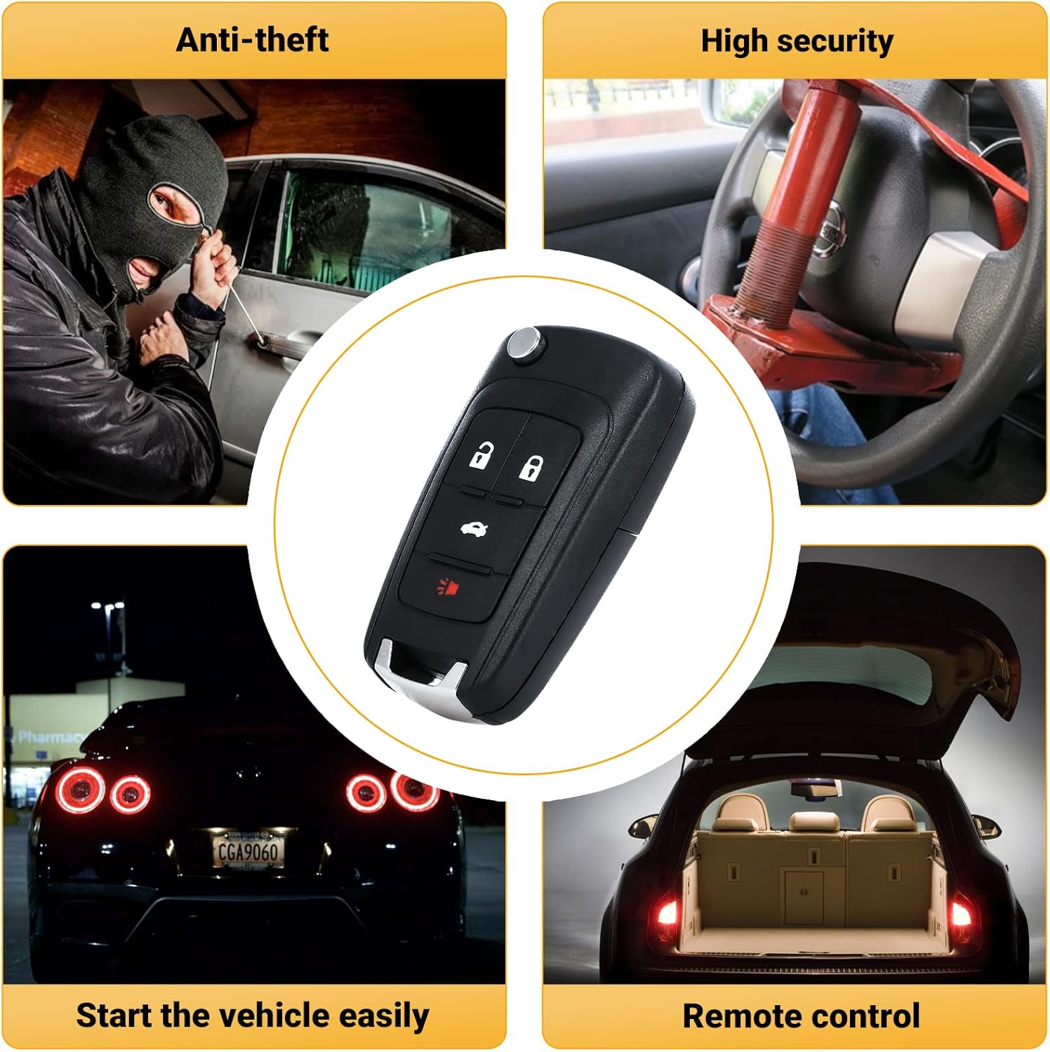Montgopes Key Fob Keyless Entry Remote Compatible with Chevy Cruze/Camaro/Impala/Equinox/GMC Terrain/Buick Lacrosse/Regal/Verano/Encore 2010-2019 4 Buttons Replacement for OHT01060512 (2 Packs)