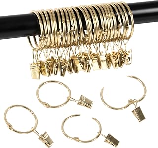 Openable Curtain Rings with Clips,1inch Inner Diameter,Heavy Duty Rustproof Metal Decorative Vintage Drapery Rings Curtain Clips Rod Hangers Door Curtain and Shower Curtain Rings Gold Zocang