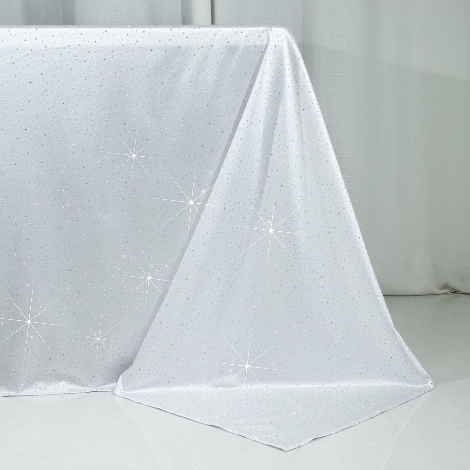Efavormart Scuba Rectangular 90"×156" White Tablecloth with Rhinestone Accents – Wrinkle-Free, Stain-Resistant & Seamless Luxury Event Cover