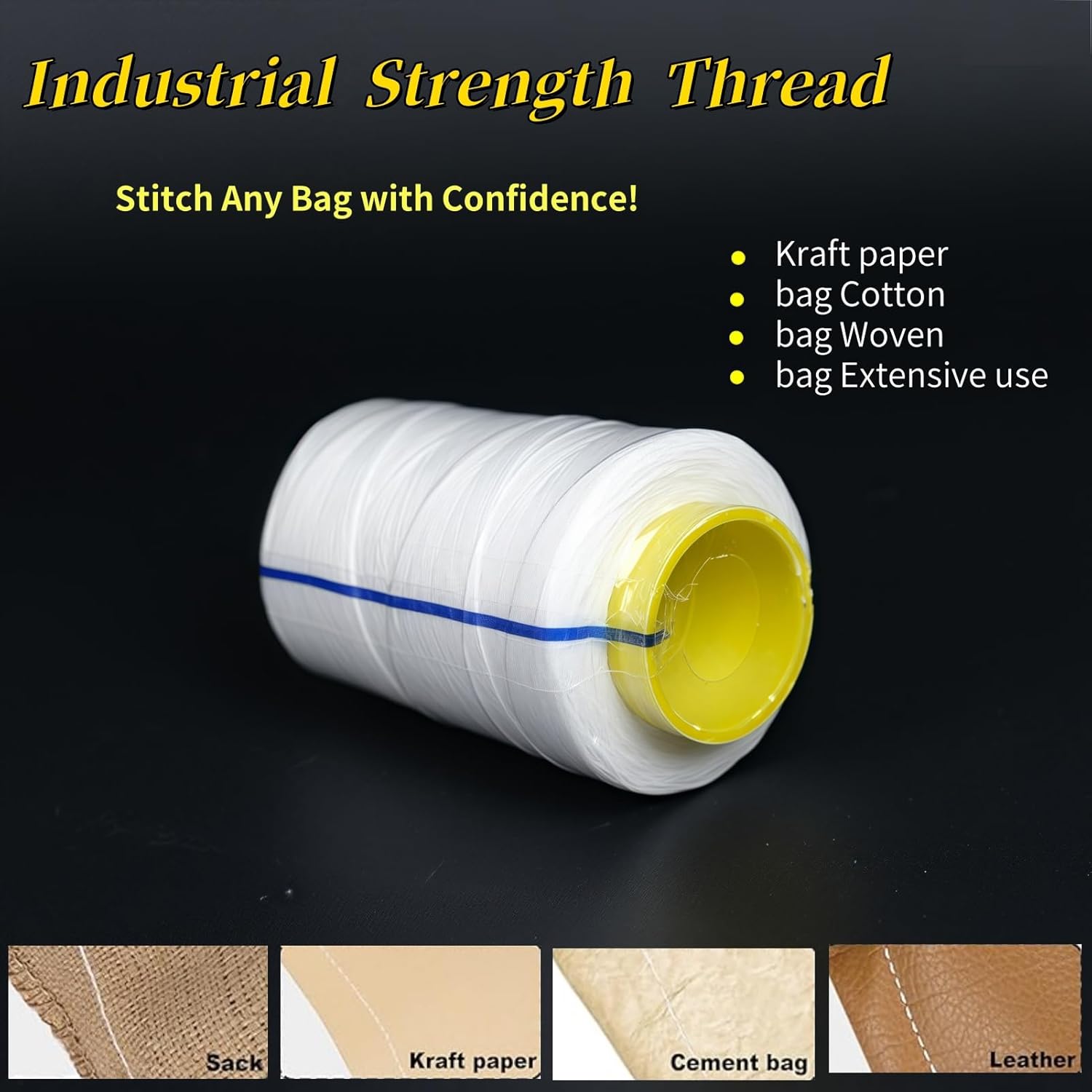Heavy Duty Bag Sewing Machine Thread｜6-Ply Industrial Polyester Thread, 610M per Spool｜For Rice Bags, Canvas, Carpets & Leather Composite Bags (Sewing Machine Not Included)