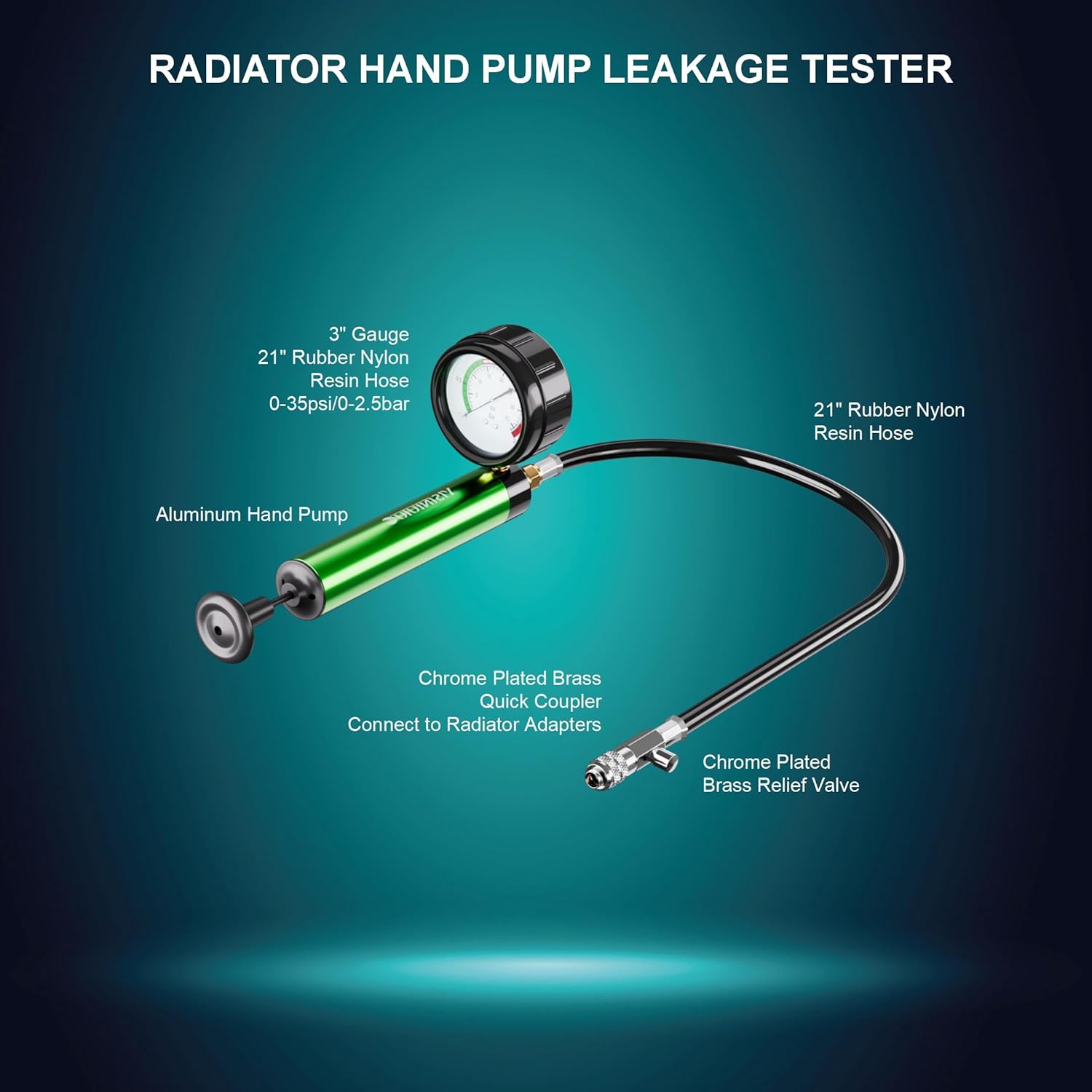 Universal Radiator Pressure Tester, Aluminum Automotive Cooling System Radiator Pressure Tester Tool,Pressure Test Pump with Pressure Gauge,Fit for Adapters for Various Car Models