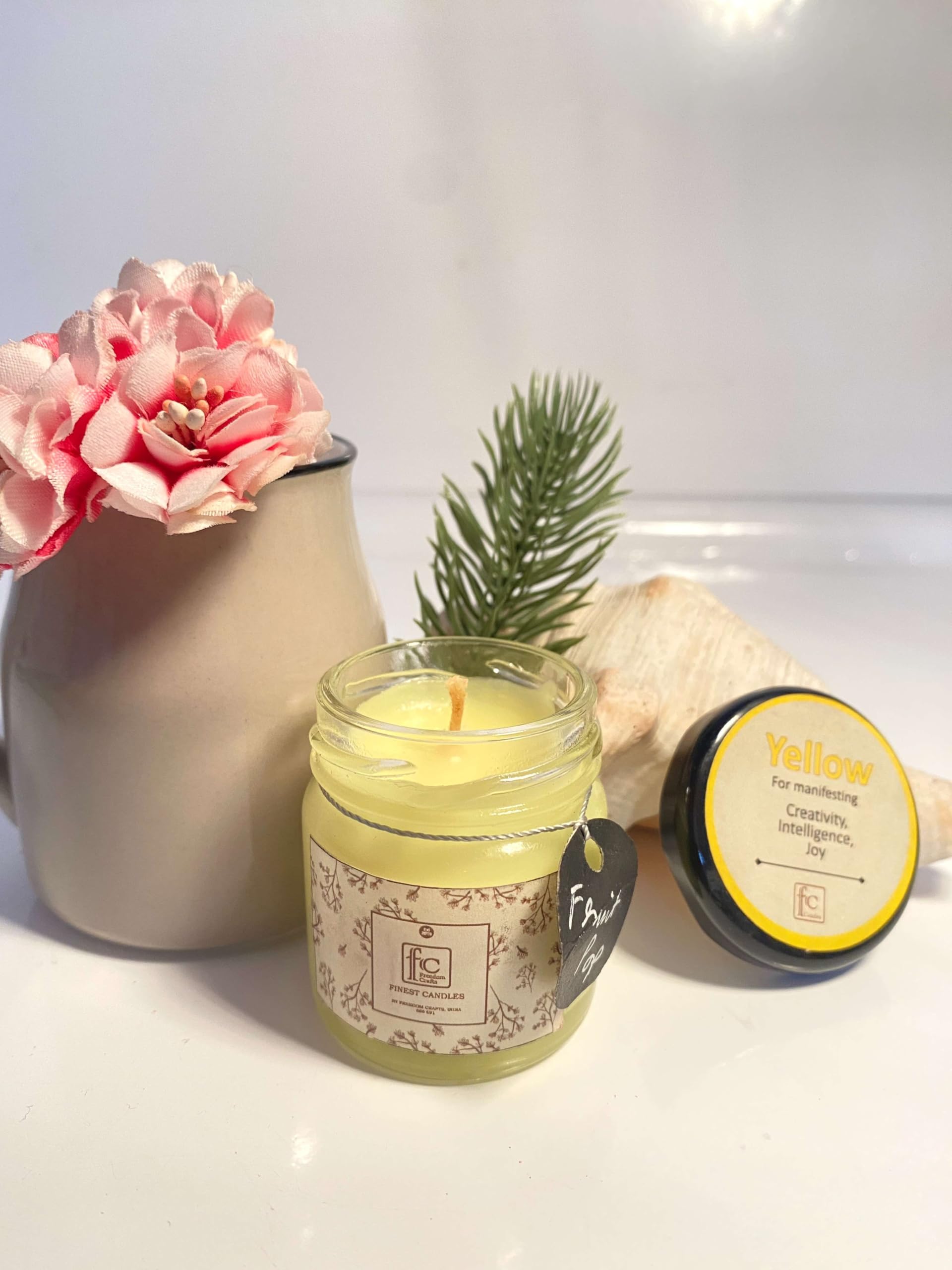 Freedom Crafts Scented Manifestation Jar Candle | Highly Fragranced Aromatic Candle for Home, Meditation & Gifting | Long-Lasting Jar Candle (Yellow)