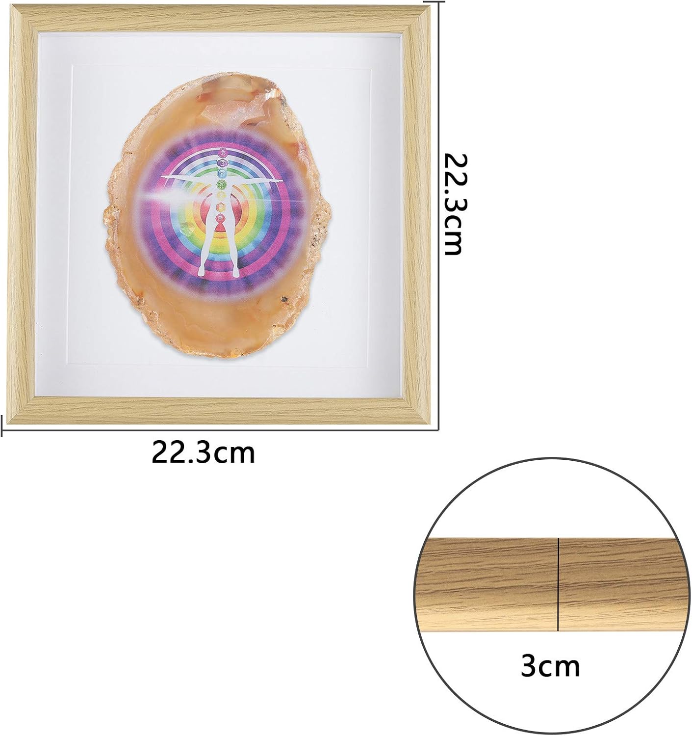 mookaitedecor Framed Chakra Agate Photo Frame, Geode Slice Stone Wall Art for Tabletop Office Home Decoration Display 8.8 Inches