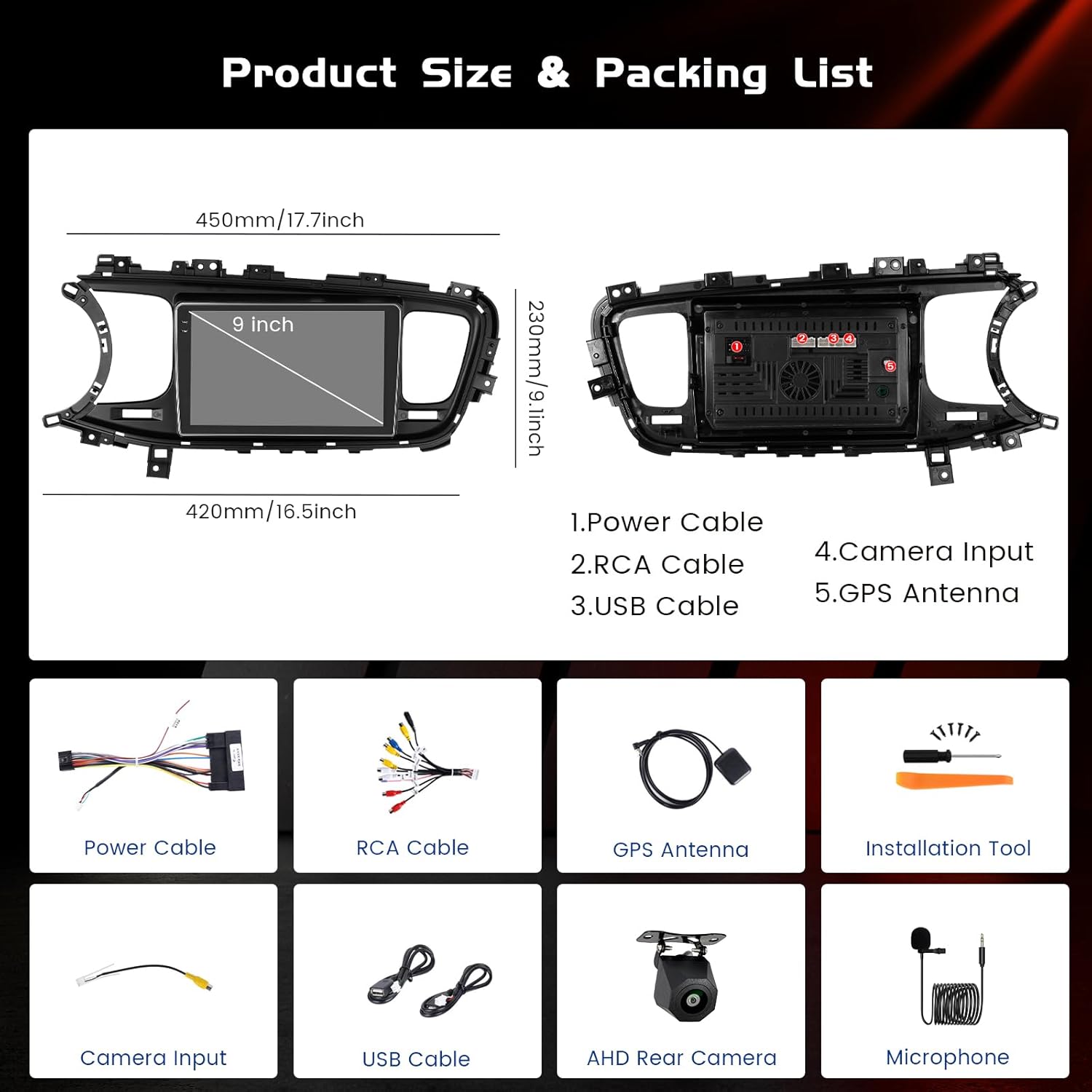 4+64GB Android 15 Car Radio for Kia Optima K5 2013 2014 2015 Wireless Carplay Android Auto, Realdio 9" 1280 * 720P in-Cell Touch Screen Car Stereo with WiFi Bluetooth5.0 GPS FM/RDS EQ Backup Camera