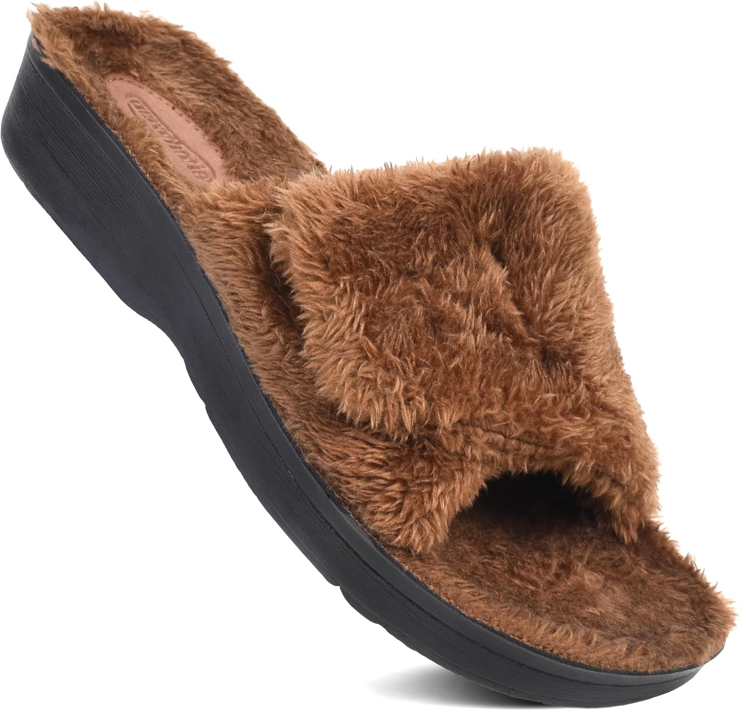 AEROTHOTIC Open Toe Slippers for Women Outdoor Arch Support Sandals Planter Fasciitis Relief Comfortable Soft Footbed & Stylish Straps with Non-Slip Sole Travel Fashion Slides Footwear
