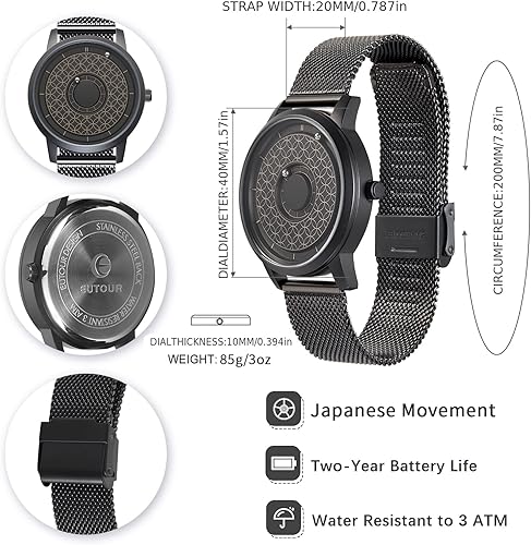 Vista 3 de EUTOUR Reloj magnético para hombre Magneto con pulsera de malla de acero inoxidable de 1.575in
