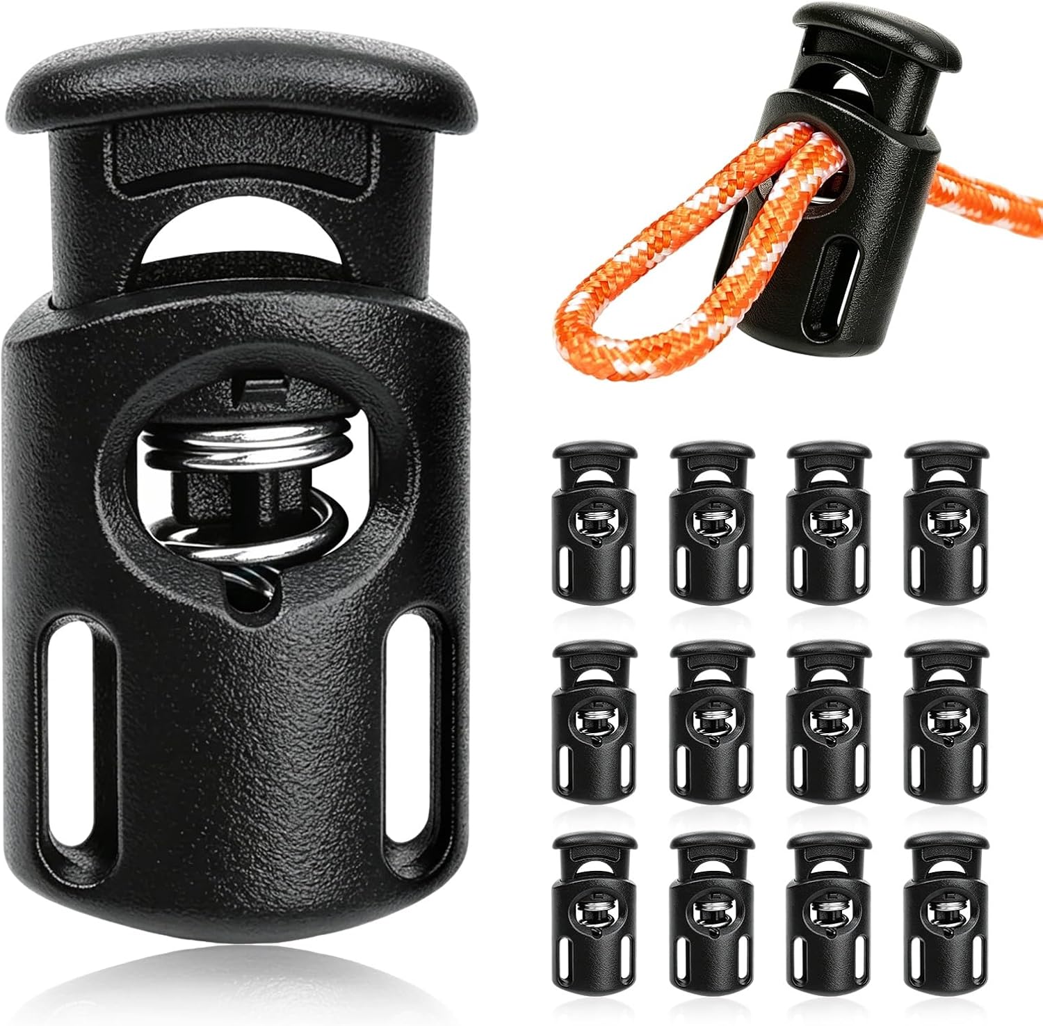 12 PCS Cord Locks for Drawstrings, Plastic Spring Toggle Stopper Clasp, Adjustable Shoe Lace Lock for Sneakers Boots