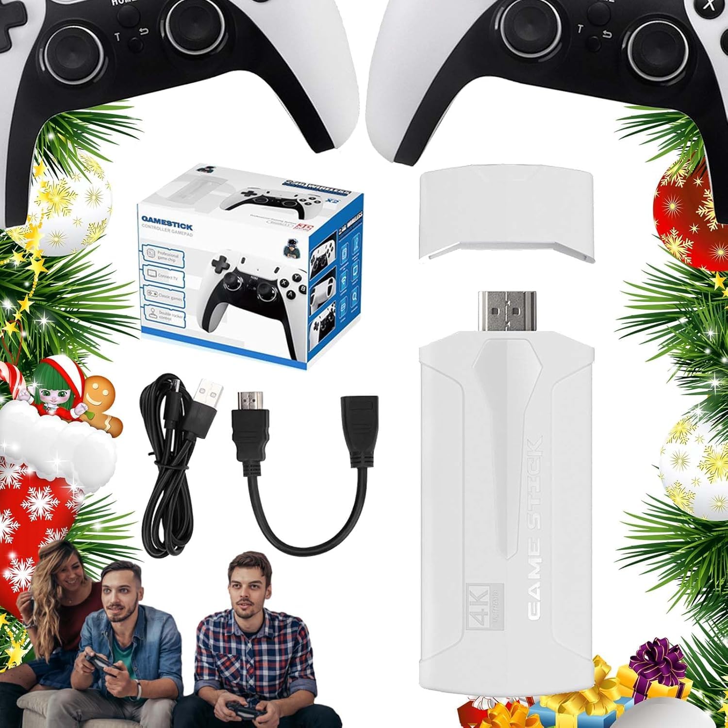 TPPDZYLEKZ Boltz Retro Stick, [NEW] Retrostick 4k - 60,000 Retro Games, Retro Game Stick, Retro Gaming Console, Plug and Play Video Game Stick 2 Wireless Controllers for Multiplayer Party