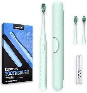 Sonic Travel Electric Toothbrush for Adults & Kids, Travel Case&2 Brush Heads, Battery Powered Sonic Toothbrush, Compact Design for Daily/Travel Use-Green