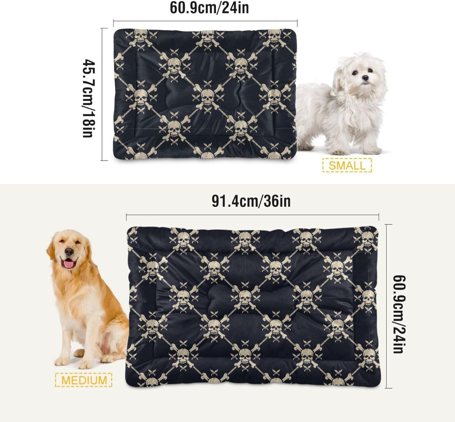 review Pirate Skulls Dog Cat Bed Washable Crate Pet Bed Anti-Slip Comfortable Puppy Kennel Bed for Large Medium Small Dogs Cat, 18 x 24 Inch