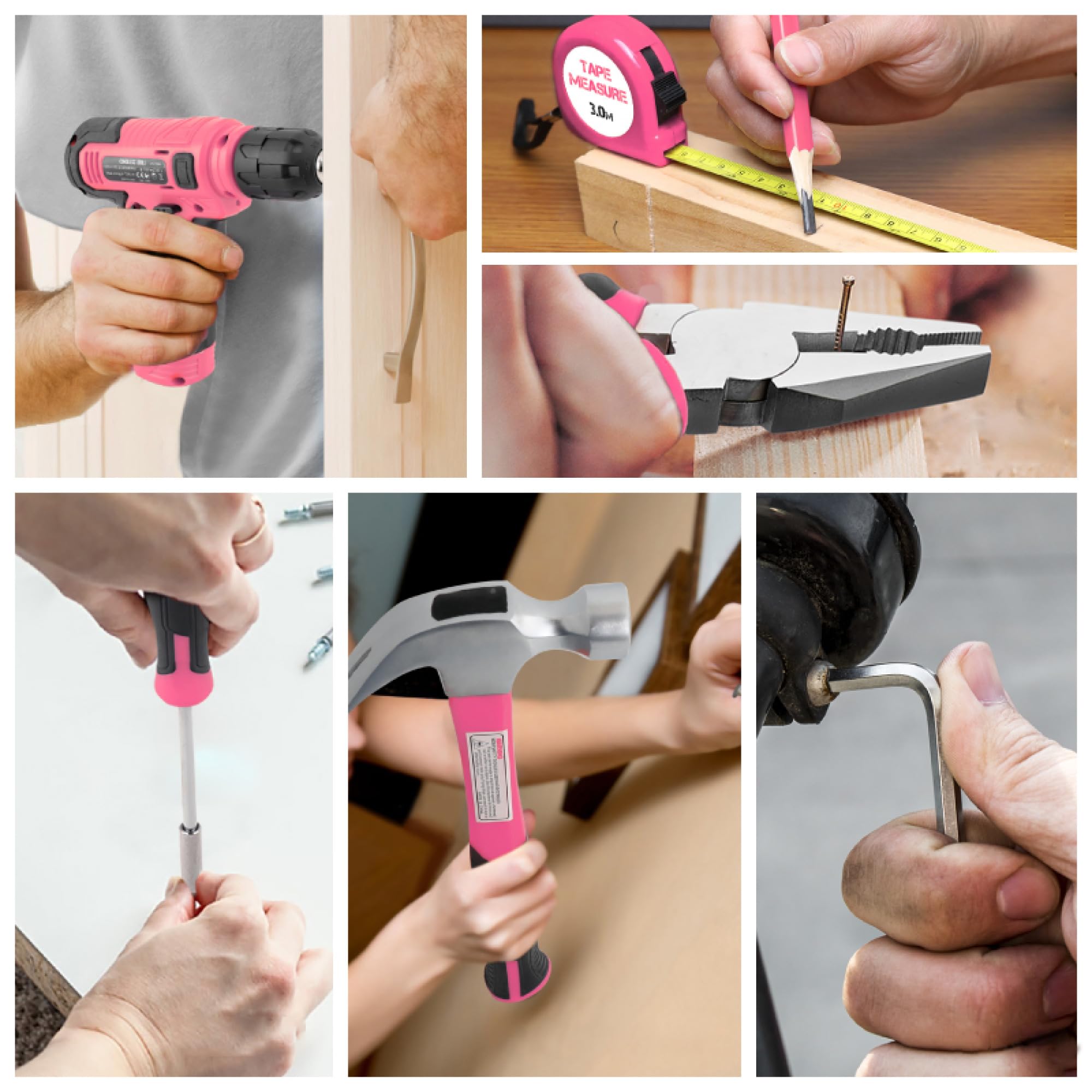 Hi-Spec Set de Herramientas Completo con Destornillador Eléctricos 8V, Rosa | 74 piezas, set completo en estuche portátil, recargable, para tareas de montaje y reparaciones domésticas, uso diario