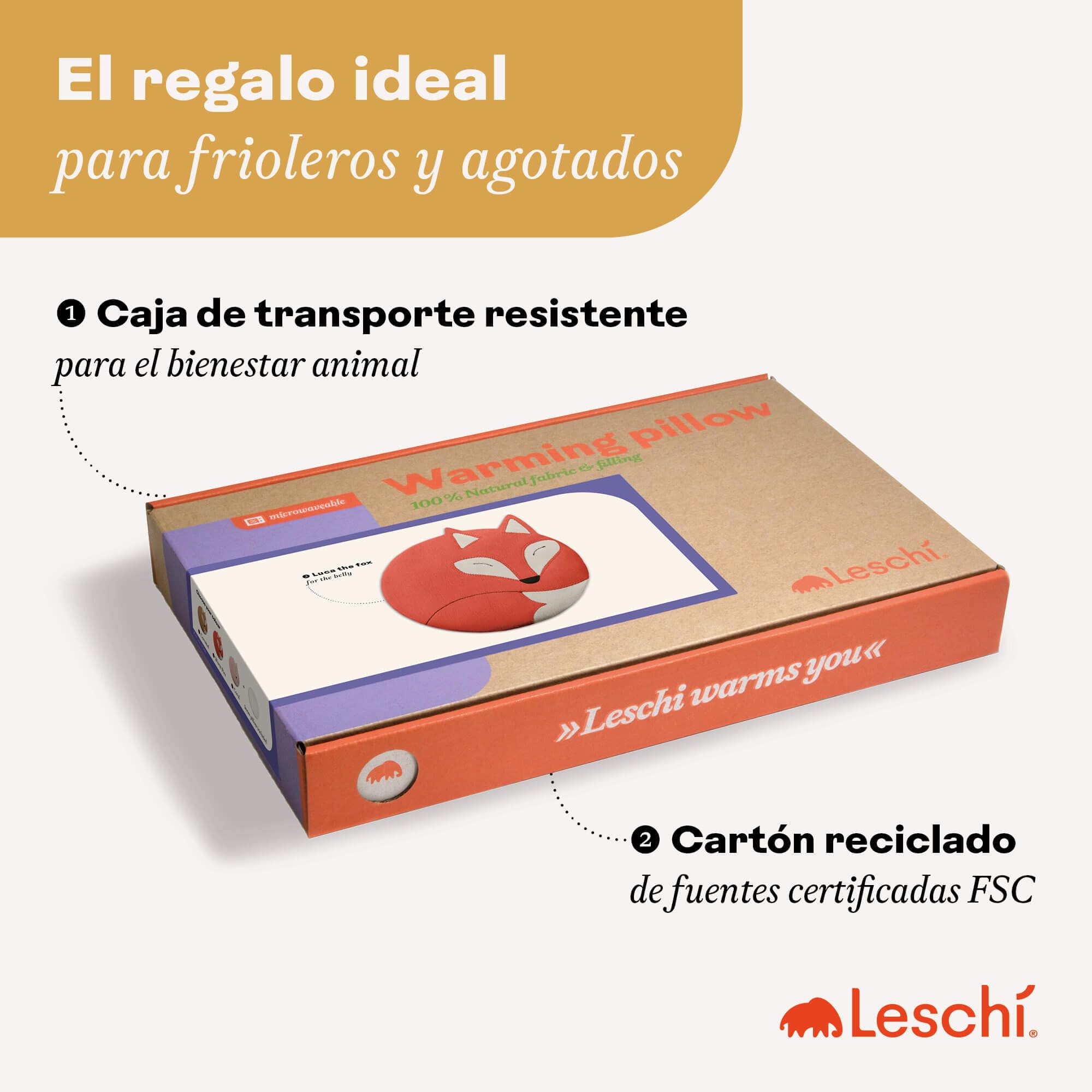LESCHI Bolsa Semillas Microondas de 100% Algodón y Trigo Orgánicos, Saco de Semillas con Funda Lavable, Saco Térmico de Semillas ideal para Dolores Menstruales, Cólicos y Dolor Abdominal, Zorro marron