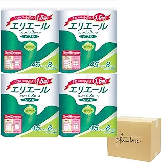 plumtree エリエール トイレットペーパー ダブル 1.5倍巻き 45m×32ロール(8ロール×4パック) パルプ100% リラックス感のある香り