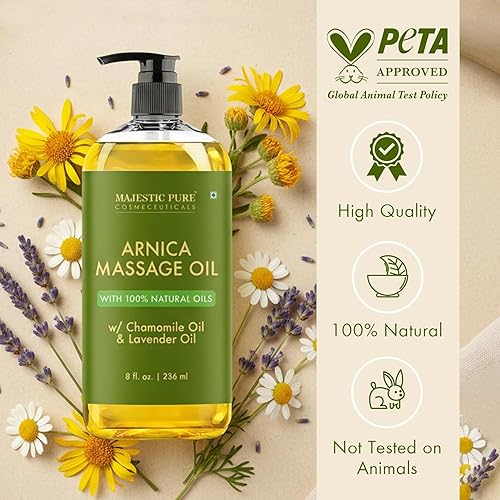 Vista 3 de MAJESTIC PURE Aceite de masaje de árnica para terapia de masaje, refrescante y relajante, aceites naturales para todo tipo de piel, loción de masaje