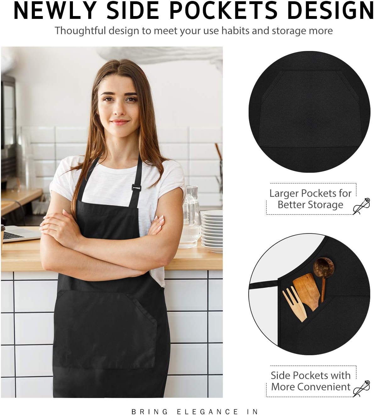 Syntus Thicker Version Waterproof Apron Adjustable Bib Apron with Large Pocket Cooking Kitchen Aprons for Women Men, Chef, BBQ, Black (2 Pack)