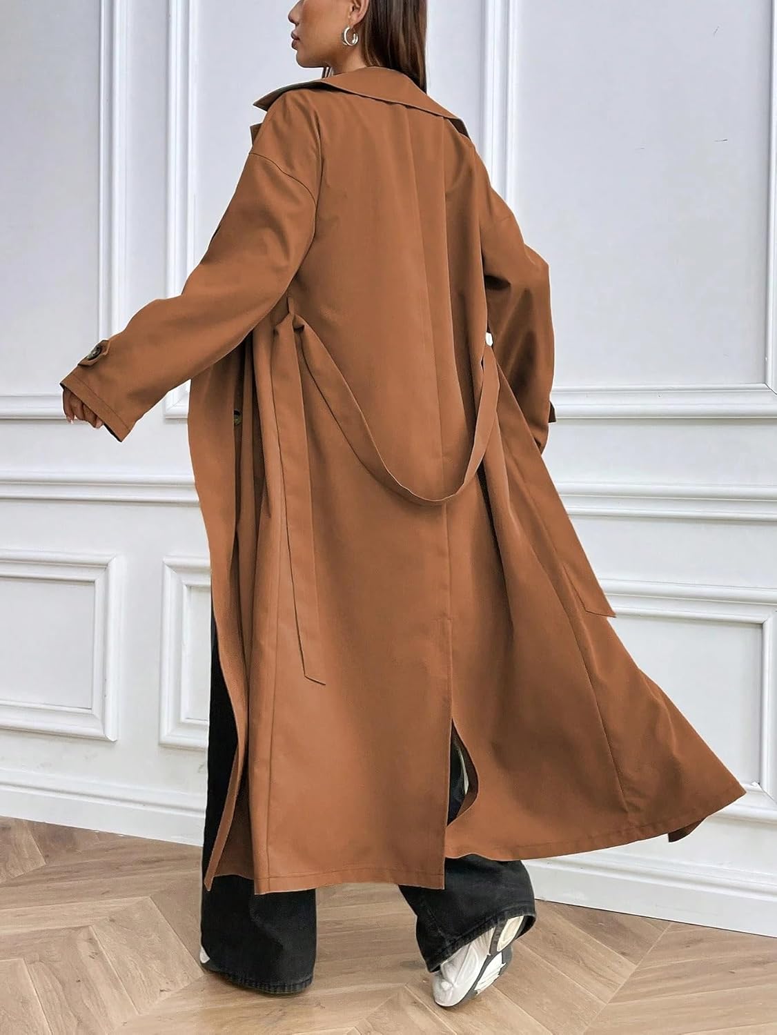 Womens Fashion Trench Outwear Casual Solid Color Double-Breasted Wind Jacket Coat Jacket Coat