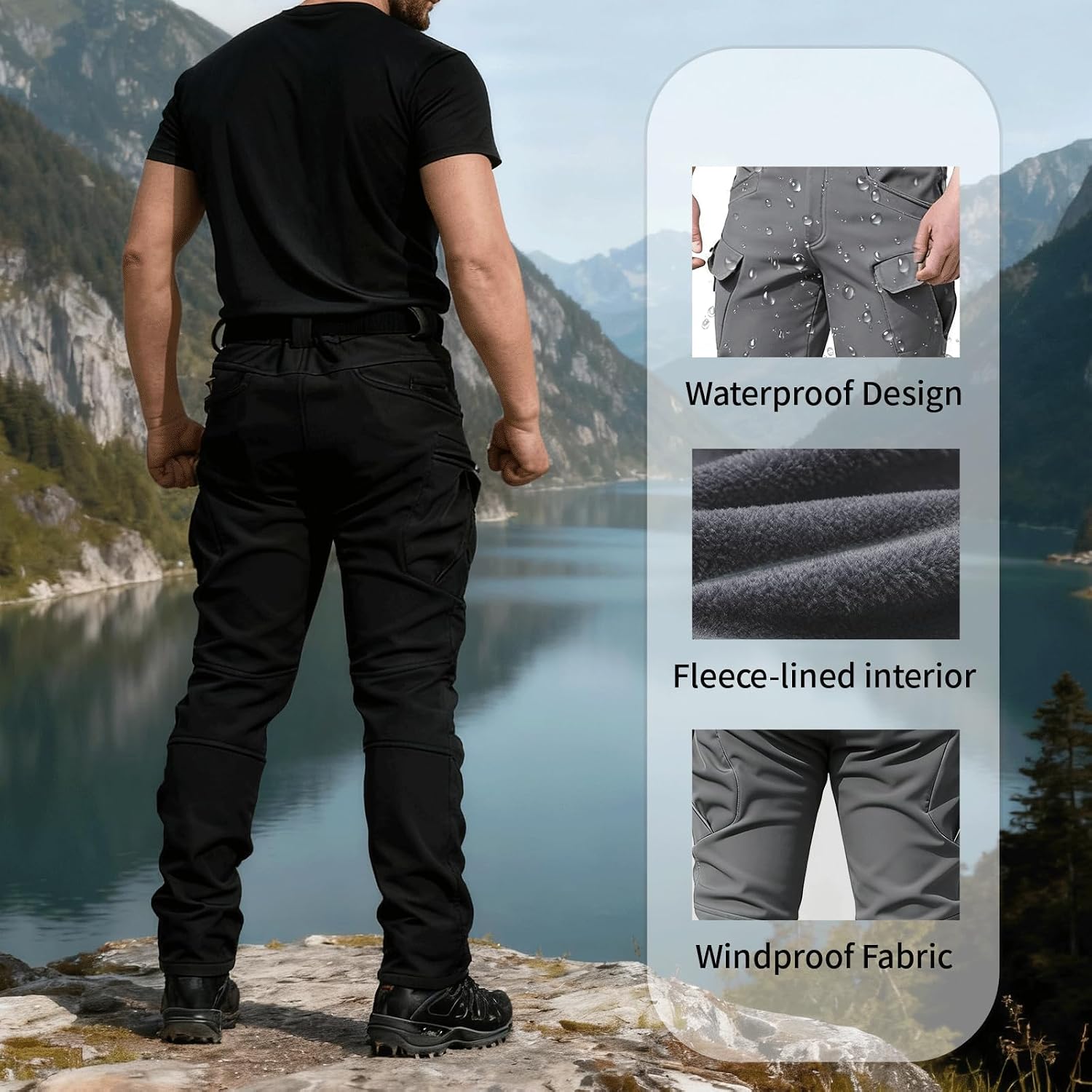 Men's Tactical Pants,Hiking Pants,Fleece Lined Sweatpants,Waterproof,Breathable,Lightweight,Ripstop,Mens Work Pants