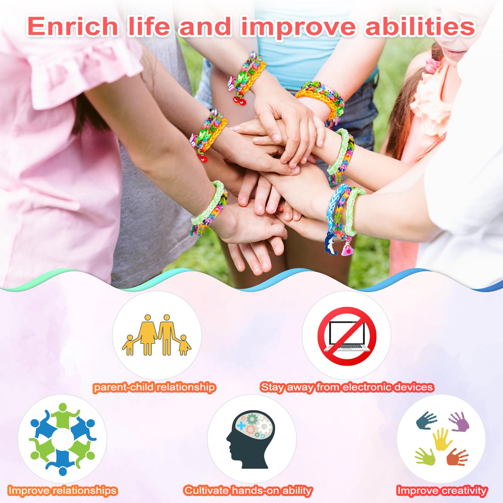 Sofore Elastici per Braccialetti, 2500+ Kit Braccialetti Elastici Colorati per Bracciale Loom Bands Kit 40 griglia fai da te Bambina Elastici di Gomma Bracciale Giochi Ragazza