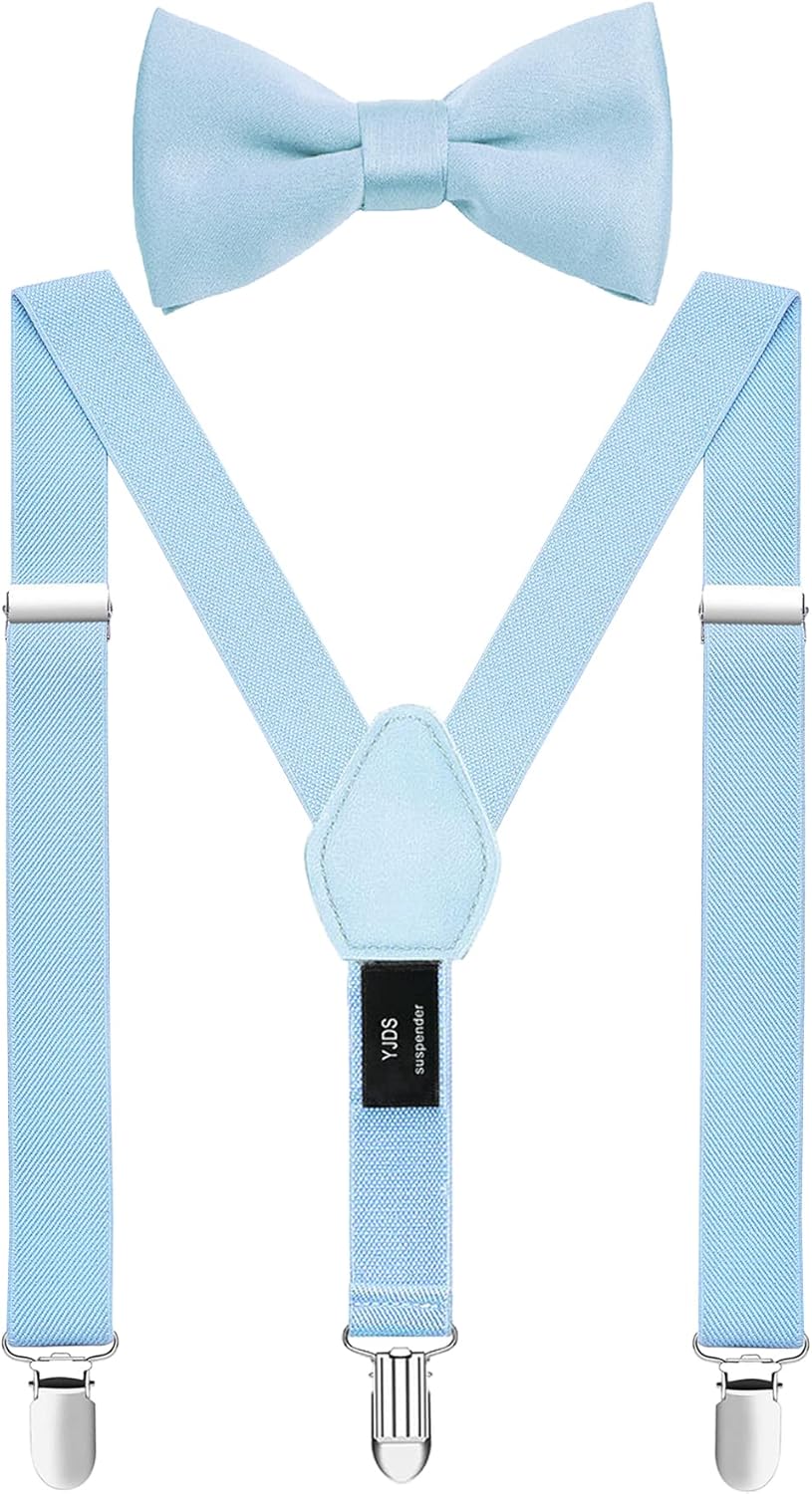 Mens' Boys' Suspenders and Bow Tie Set Adjustable Elastic