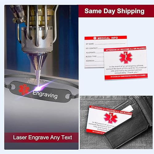 Miniatura 5 de Supcare Pulseras de alerta médica personalizables para mujeres y hombres, vienen con tarjeta médica (envuelta para regalo)