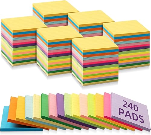 Seajan 240 blocs de notas adhesivas de 3 x 3 pulgadas, multicolores brillantes, autoadhesivas para estudiantes, profesores, suministros de oficina,